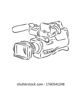 video camethe sketch of a portable video camera on a black backgroundra. video camera, vector sketch illustration