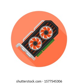 Video card flat design style isolated vector round icon with long shadow on white background
