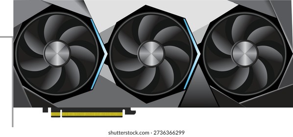 Video card hardware illustration featuring a realistic graphics processing unit with dual fan cooling, representing speed, power, and efficiency in modern desktop computer systems.