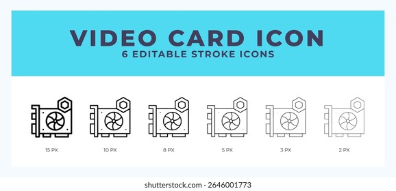 Video card icon. Editable stroke line icon vector illustration.