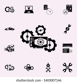 Video card repair, gears icon. Repair icons universal set for web and mobile