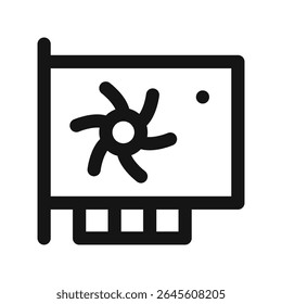 Video card UI icon, gpu with cooler simple line user interface vector symbol