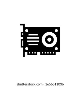 Icono vectorial de tarjeta de video en negro de diseño plano sólido aislado en fondo blanco