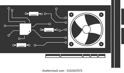 Video card vector illustration. Board with chips and chips.