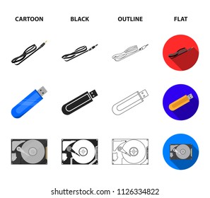 Video card, virus, flash drive, cable. Personal computer set collection icons in cartoon,black,outline,flat style vector symbol stock illustration web.