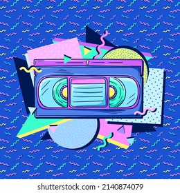 Video Cassette 90s Style Poster. Retro Videotape For Video Recording. Movie Night Banner. 1990s Trendy Illustration. Nostalgia For The 90s.