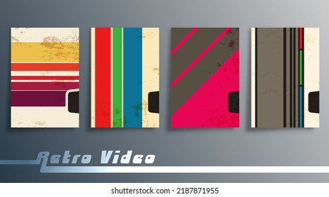 Video Cassette covers set for retro design flyers, posters, brochure covers, background, wallpaper, vintage typography, or other printing products. Vector illustration.