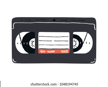 Video cassette doodle illustration. Obsolete technology. Vector. Nostalgia 90s.