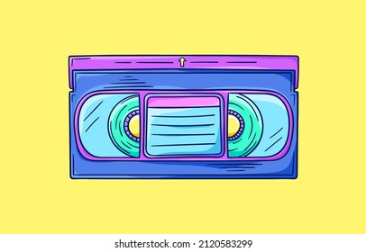 Video Cassette Illustration. Retro Videotape For Video Recording. 90s Style Vector. 1990s Trendy Illustration. Nostalgia For The 90s.