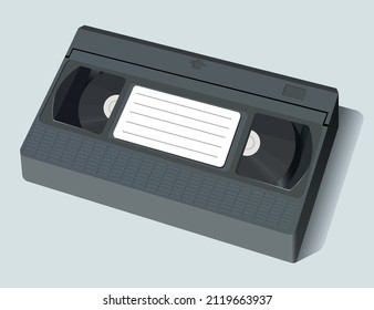 Video cassette large on light background. Vector realistic 3d illustration