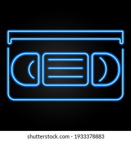 Video cassette neon sign, modern design, light banner, colorful trend of modern design on black background. Vector illustration.