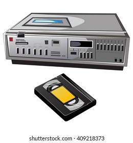 Video cassette recorder with a VHS tape. Vector illustration.