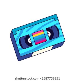 Video cassette vector icon. Retro clipart design of analog media storage for movies and recordings. VHS nostalgia, home cinema, and vintage audiovisual record. Film and movie playback. Classic tape.