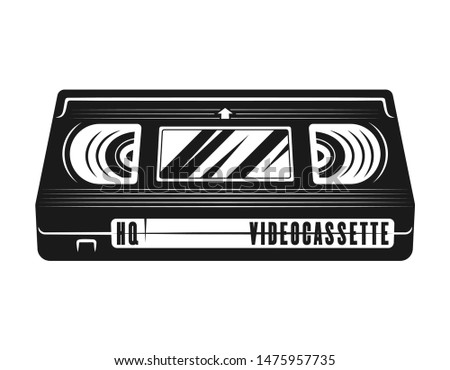 Video cassette vector illustration in retro monochrome style isolated on white background