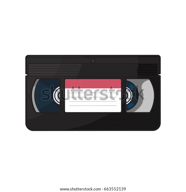 Video cassette, VHS videotape from 90s, sketch vector\
illustration isolated on white background. Front view of hand drawn\
video tape, videocassette, VHS with empty label sticker, retro\
object from 90s
