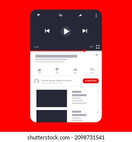 Video Channel App Interface Mobile Phone. Youtube Template For Ipad, Iphone, And Android. Ui. Ux