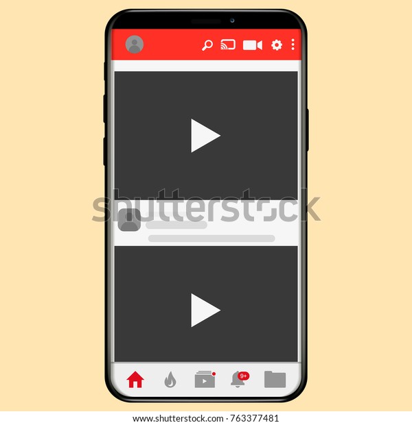 Youtubeビデオチャンネルオンラインアプリコンセプトインターフェイス Youtubeベクターイラスト 携帯電話でyoutubeを使う のベクター画像素材 ロイヤリティフリー