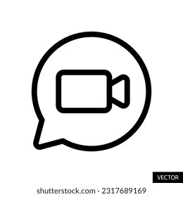 Video chat, video call, video comment, video message vector icon in line style design for website, app, ui, isolated on white background. Editable stroke. EPS 10 vector illustration.