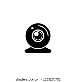 Video Chat Camera, Web Cam. Flat Vector Icon illustration. Simple black symbol on white background. Video Chat Camera, Web Cam sign design template for web and mobile UI element