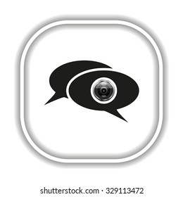 video chat, communication with the camera, a video message.  Modern design flat style icon