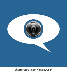 video chat, communication with the camera, a video message. Flat design style