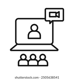 Video chat conference icon Black line art vector logo