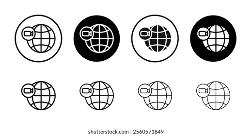 Video chat conference icon Flat outline fill set collection