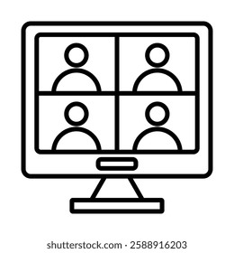 Video chat conference icon Outline vector symbol sign