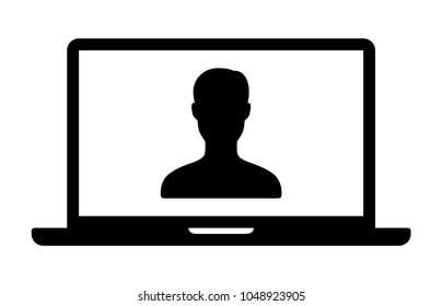 Video chat, video conference or telemedicine on laptop computer flat vector icon for apps and websites