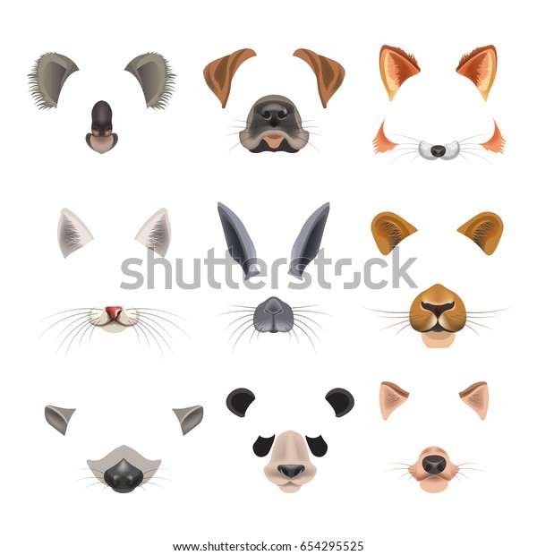 ビデオチャットエフェクト動物が 犬 ウサギ 猫の平らなアイコンテンプレートに顔を合わせる のベクター画像素材 ロイヤリティフリー