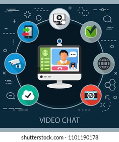 Video-Chat-Flachicons-Konzept. Vektorgrafik. Elementvorlage für Design.