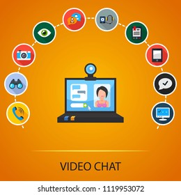 Video chat flat icons concept. Vector illustration. Element template for design.