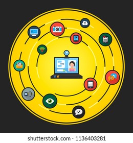 Video chat flat icons concept. Vector illustration. Element template for design.