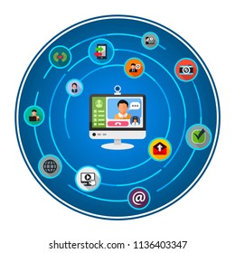 Video chat flat icons concept. Vector illustration. Element template for design.