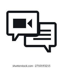 A video chat icon featuring a camera and speech bubble. This design visually and easily represents online meetings and communication tasks.