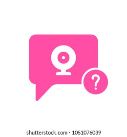 Video Chat icon with question mark. Video Chat icon and help, how to, info, query symbol. Vector icon