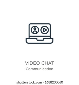 Video chat icon. Thin linear video chat outline icon isolated on white background from communication collection. Line vector sign, symbol for web and mobile