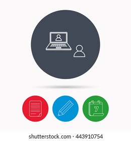 Video chat icon. Webcam chatting sign. Web conference symbol. Calendar, pencil or edit and document file signs. Vector