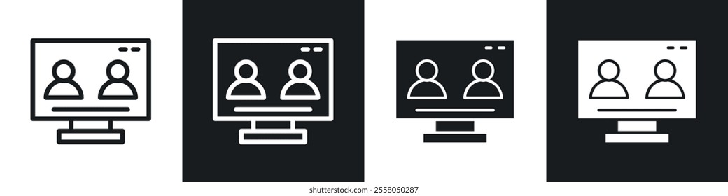Video chat icons pack in black and white filled and outlined versions.