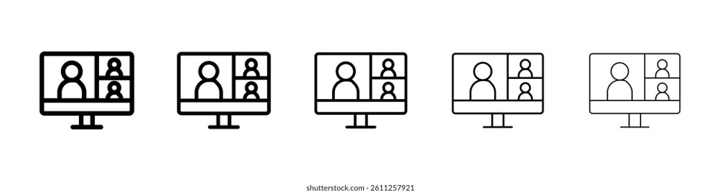 Video chat icons vector set in different stroke line style