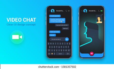 Video Chat Interface Application. Social Media Dating with Mobile Dialogue Window. Telemedicine Concept. Virtual communication apps. Sms Messenger. Flat Web Character Icons. Vector EPS 10