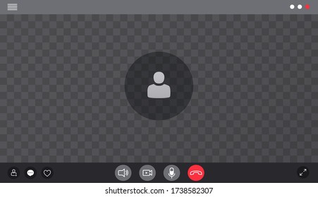 Video chat interface, user web video call window. Concept of social remote media, remote communication, video content.