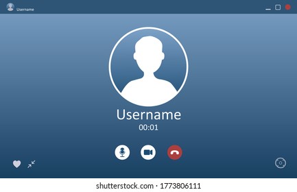 Video chat interface. User web video call window. Concept of social remote media, remote communication, video content. Modern vector illustration.