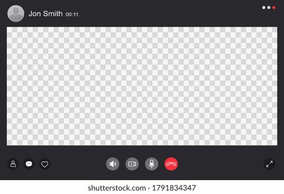 Video chat interface, user web video call window. Concept of social remote media, remote communication, video content.