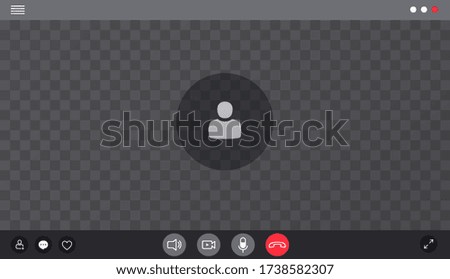 Video chat interface, user web video call window. Concept of social remote media, remote communication, video content.