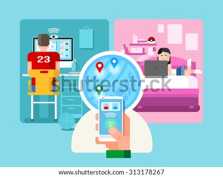Video chat. Internet chatting, correspondence with smartphone, multimedia conference, flat vector illustration