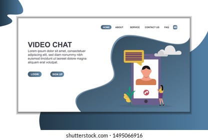 Video chat landing page template. Flat design concept of web page design for website. Easy to edit and customize