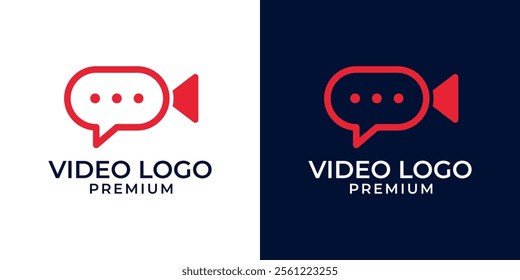 Video Chat Logo Design Vector Template. Vector Logo Design of Chat, Play, Buble, Box, Square, button, Video, App. Minimalist Modern Video Chat Logo.