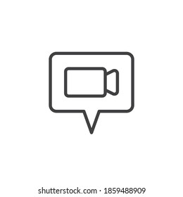 Icono de línea de mensaje de chat de vídeo. signo de estilo lineal para concepto móvil y diseño web. Burbuja de voz con icono vector de contorno de cámara de vídeo. Símbolo, ilustración del logotipo. Gráficos vectoriales