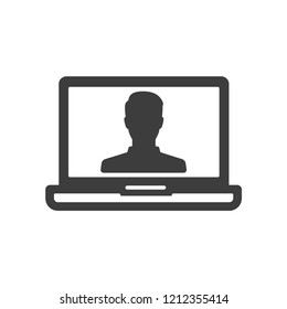 Video chat on laptop and man on screen view
